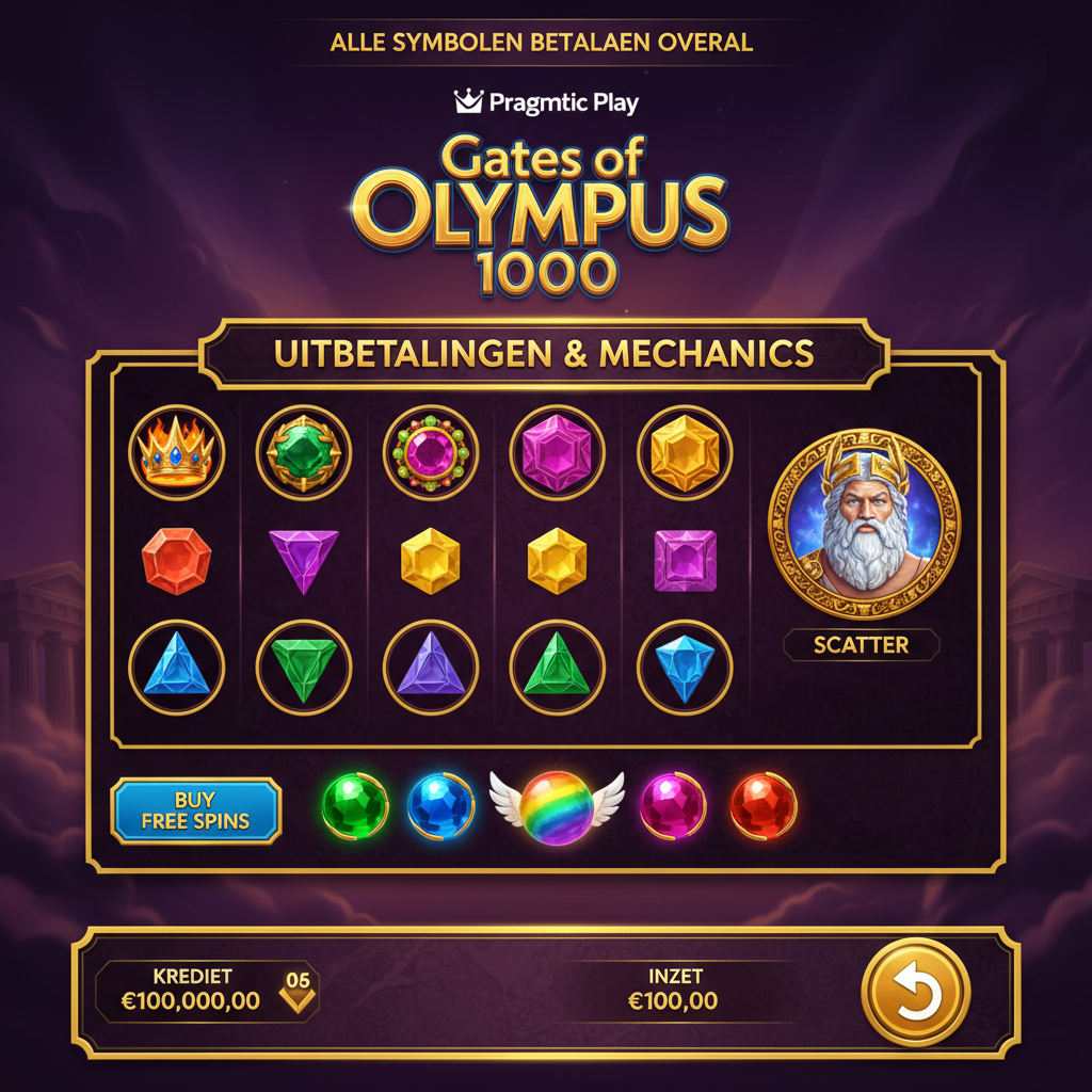 Gates of Olympus 1000 paytable — alle symbolen en multipliers