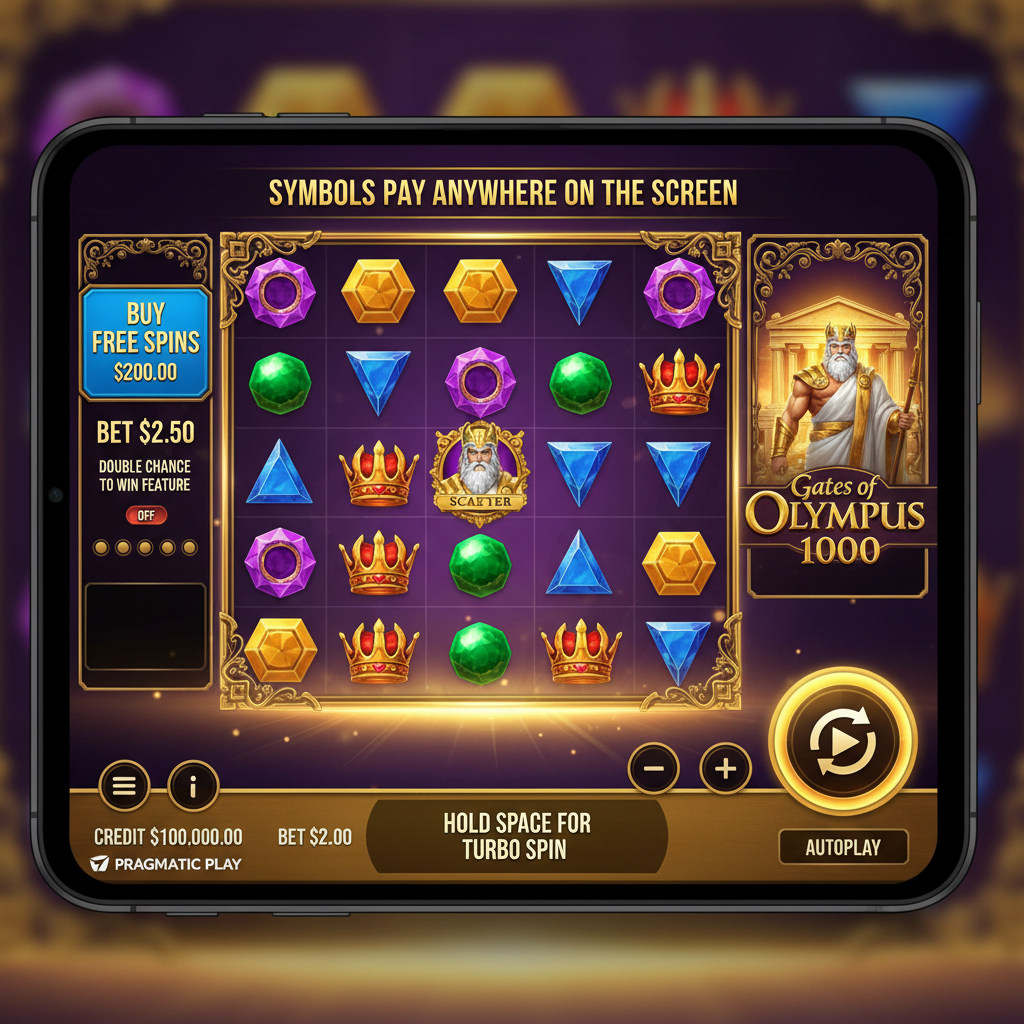 Gates of Olympus 1000 — hoofdspelscherm op smartphone